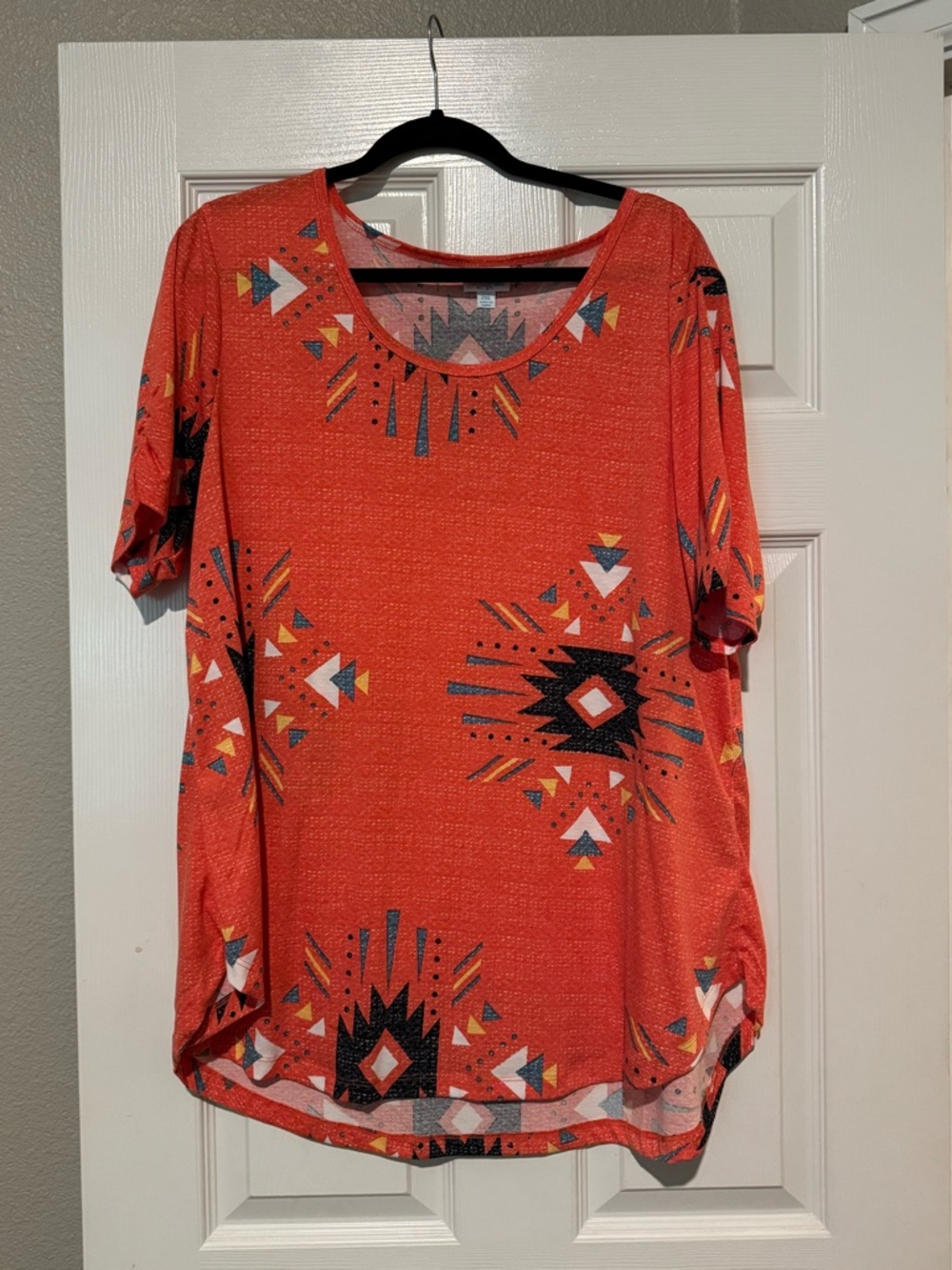 LuLaRoe Coral Red Aztec Print Short Sleeve Tee